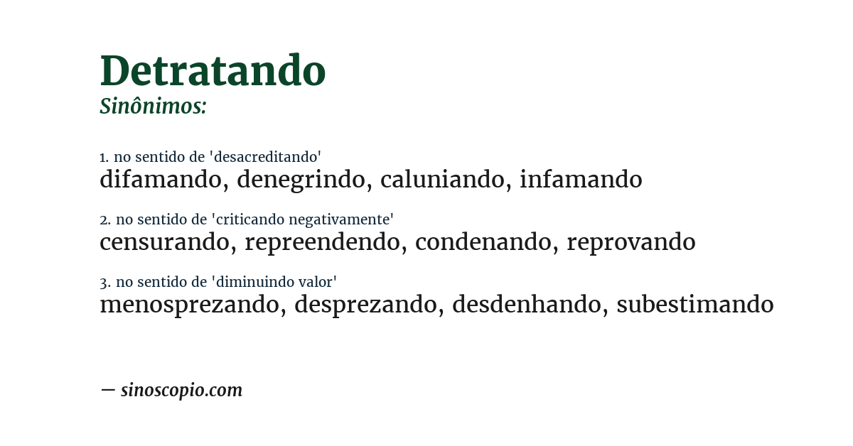 Sinônimo de detratando