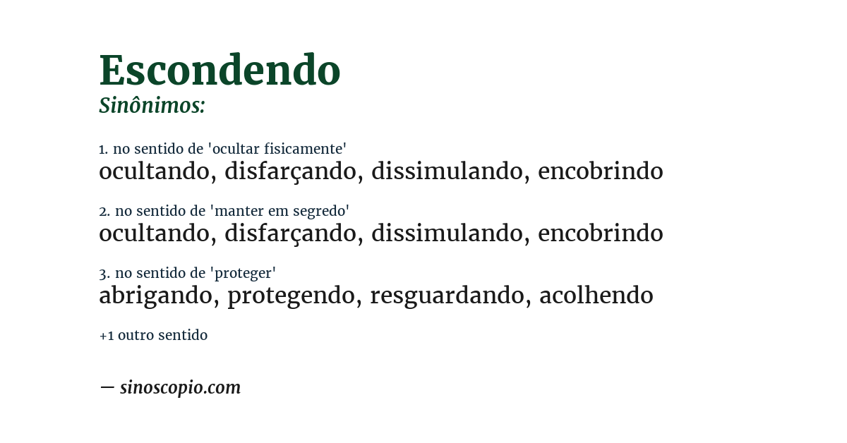 Sinônimo de escondendo