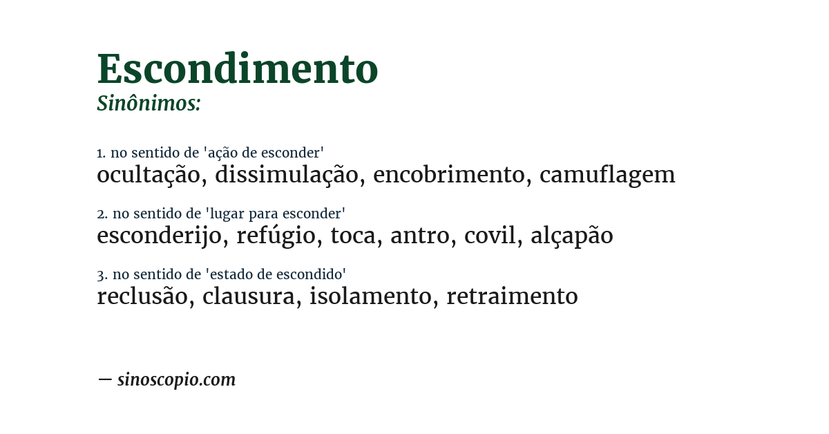 Sinônimo de escondimento