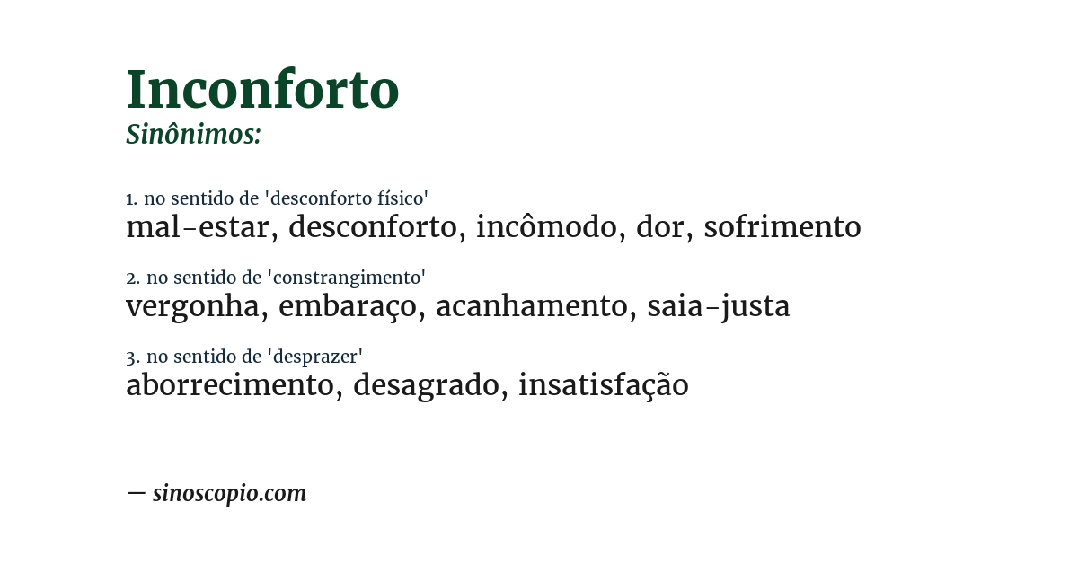Sinônimo de inconforto