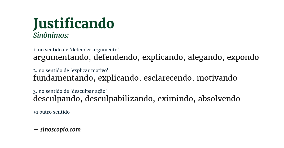 Sinônimo de justificando