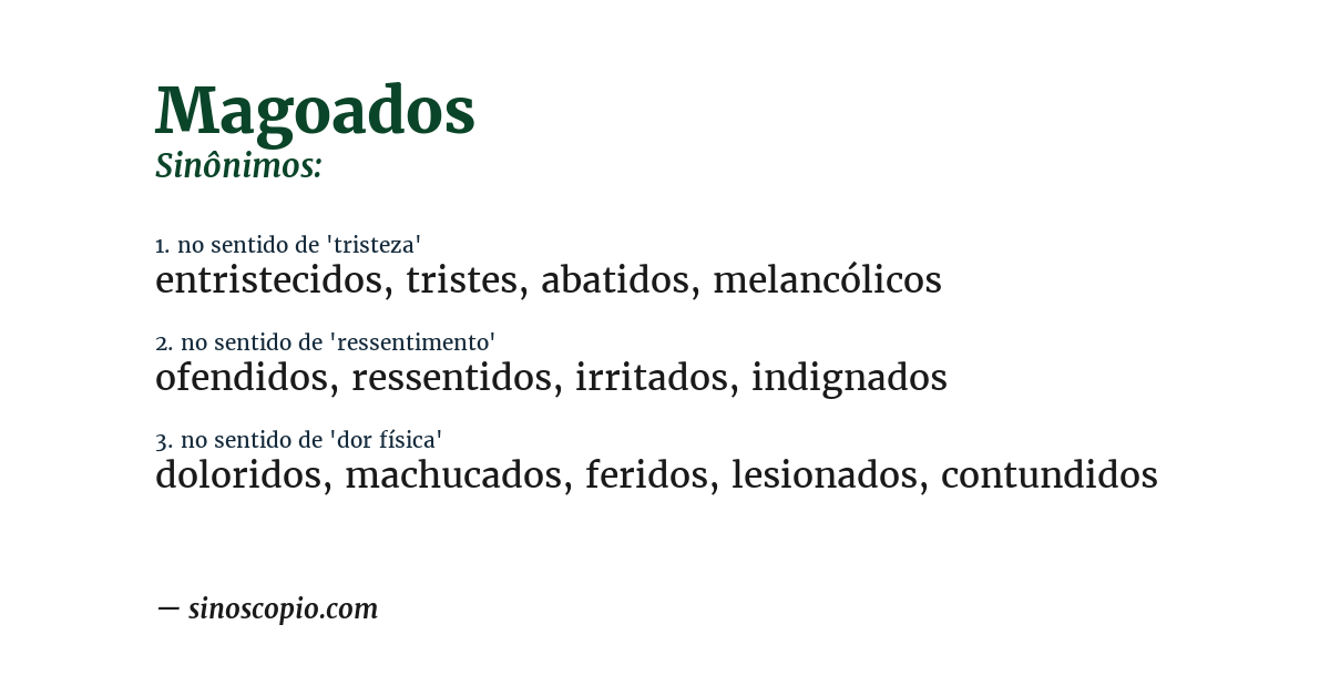 Sinônimo de magoados