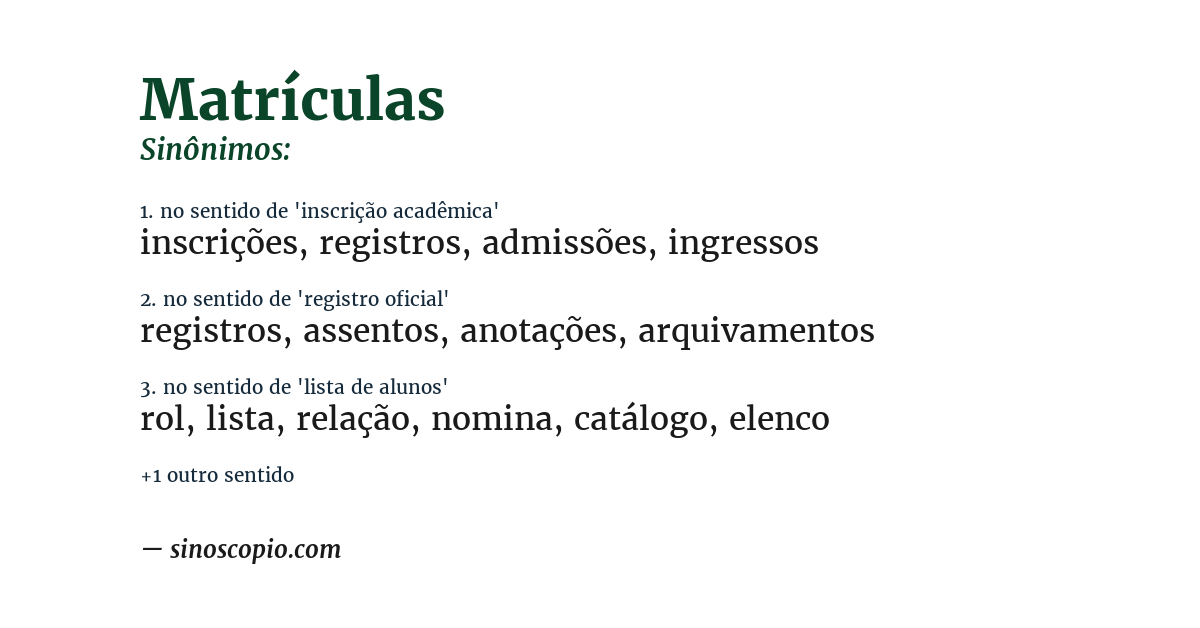 Sinônimo de matrículas
