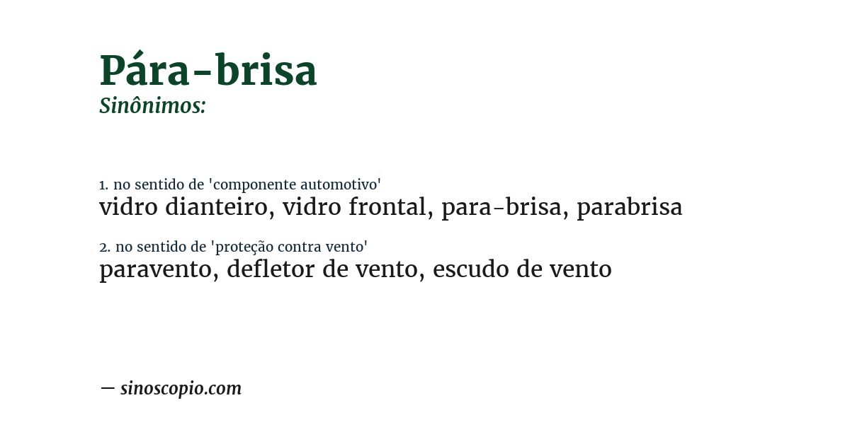 Sinônimo de pára-brisa