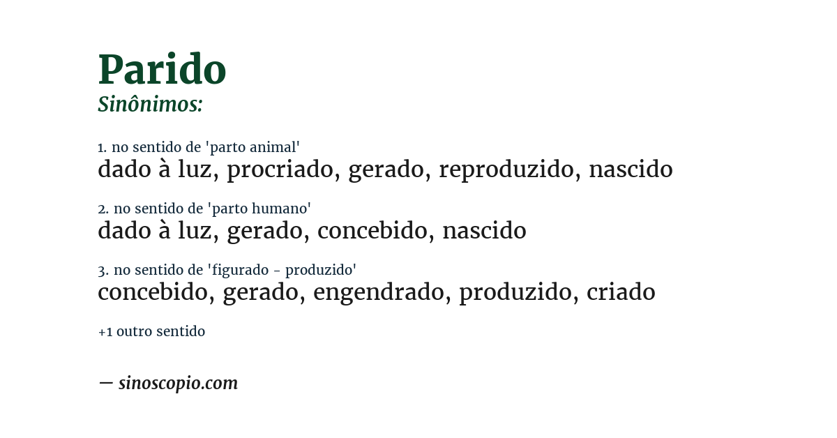 Sinônimo de parido