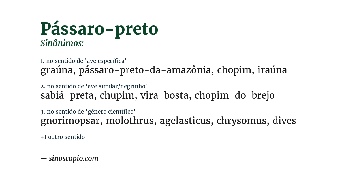 Sinônimo de pássaro-preto