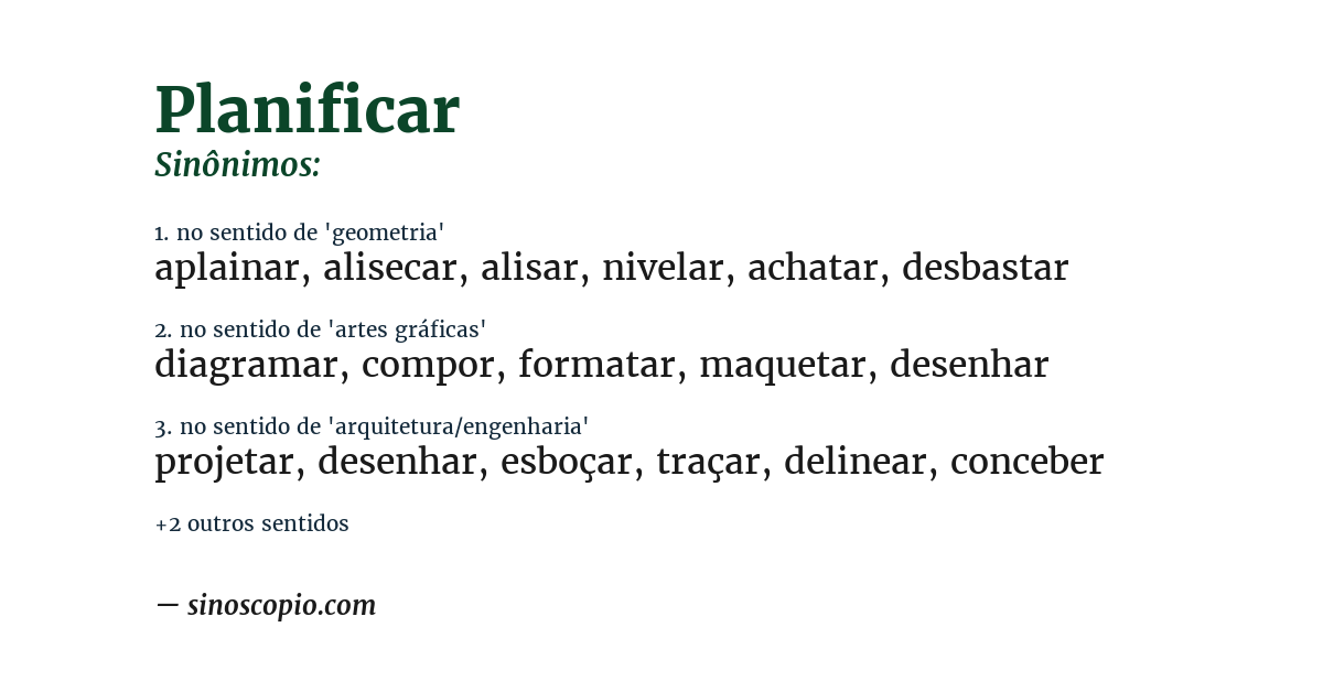 Sinônimo de planificar