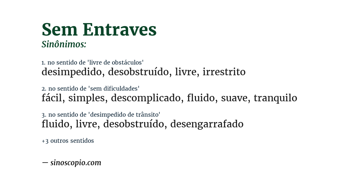 Sinônimo de sem entraves