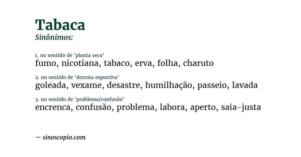 Sinônimo de tabaca