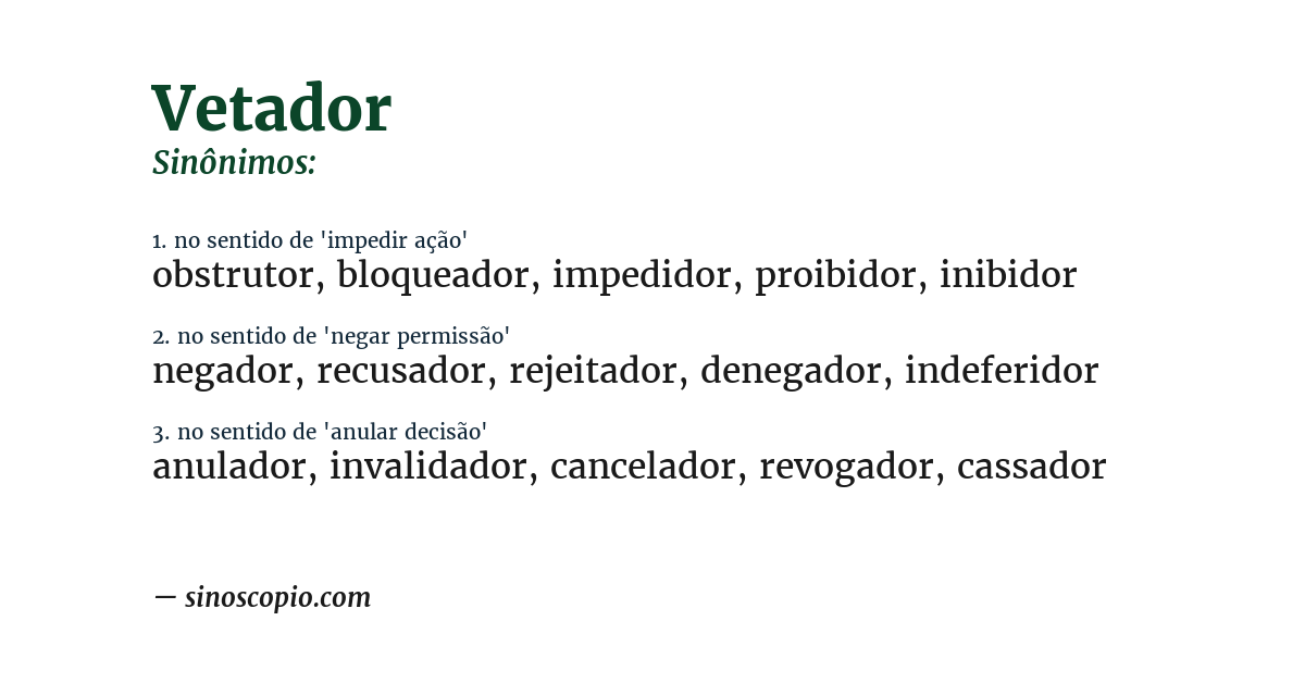 Sinônimo de vetador