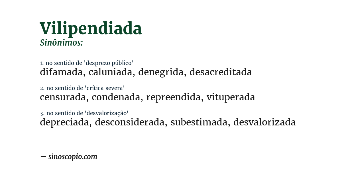 Sinônimo de vilipendiada