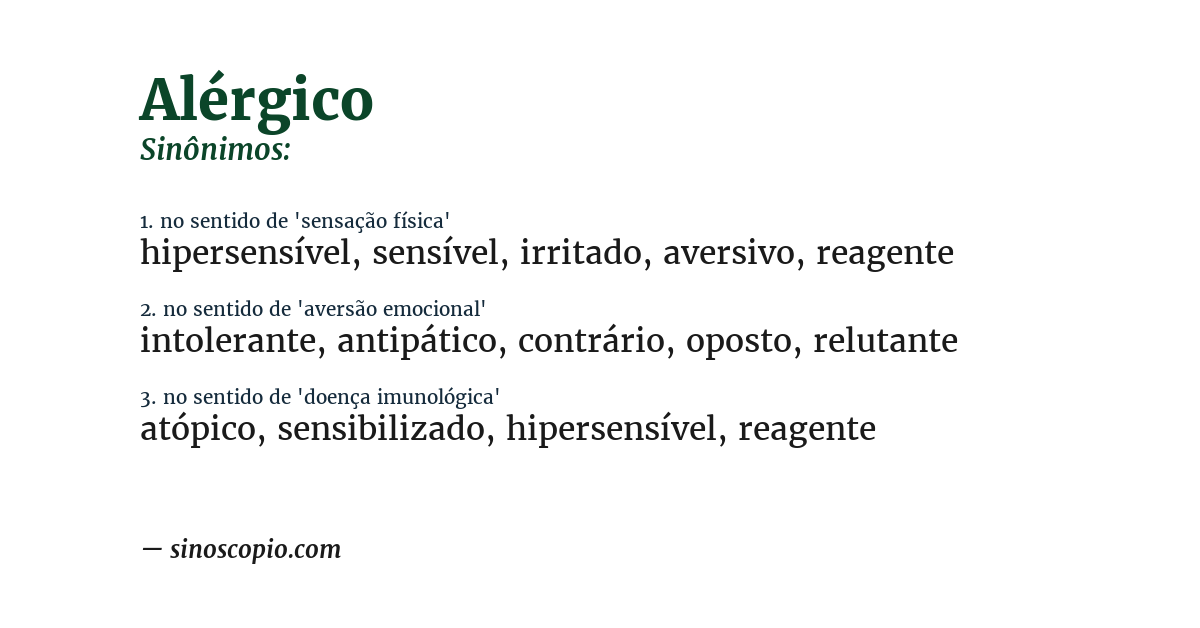 Sinônimo de alérgico