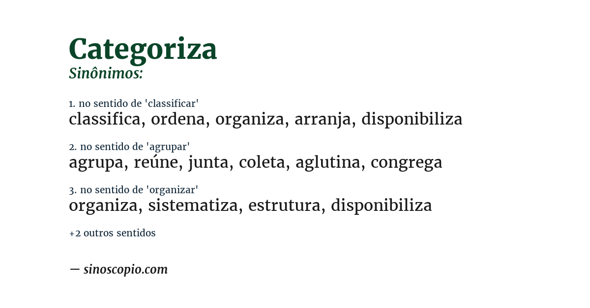 Sinônimo de categoriza