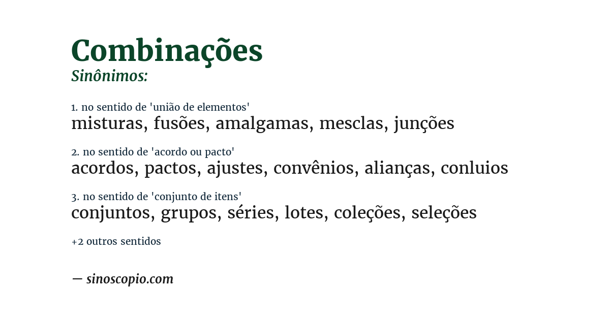 Sinônimo de combinações