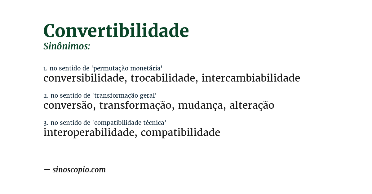 Sinônimo de convertibilidade
