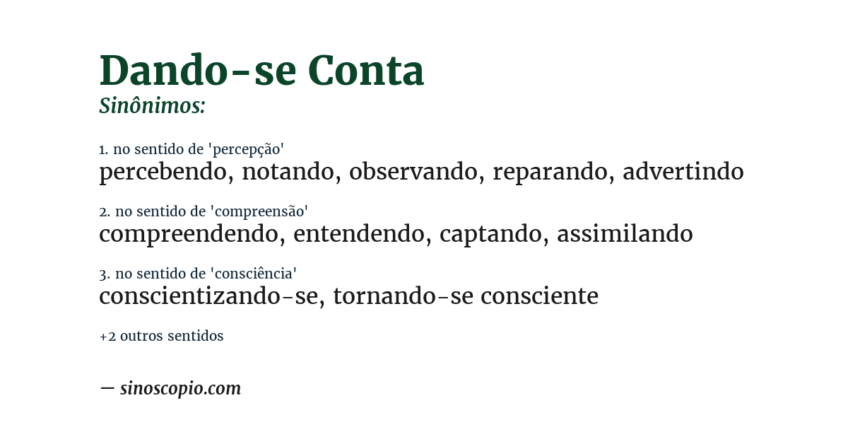 Sinônimo de dando-se conta