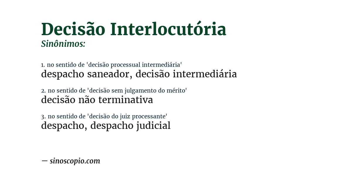 Sinônimo de decisão interlocutória