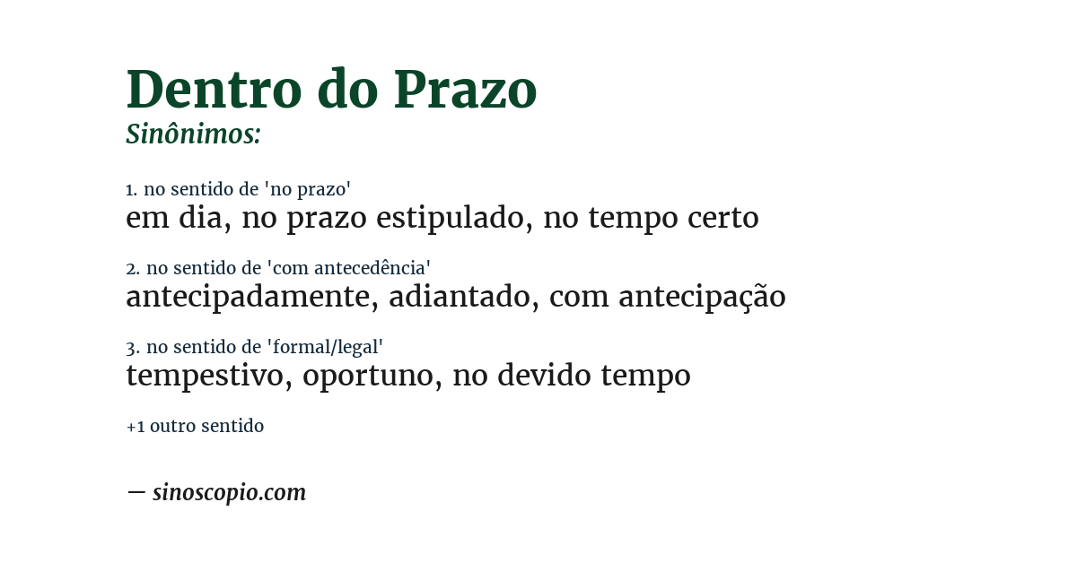 Sinônimo de dentro do prazo