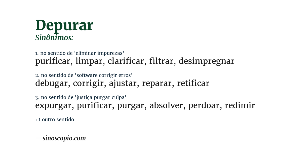 Sinônimo de depurar
