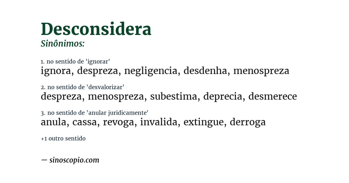 Sinônimo de desconsidera