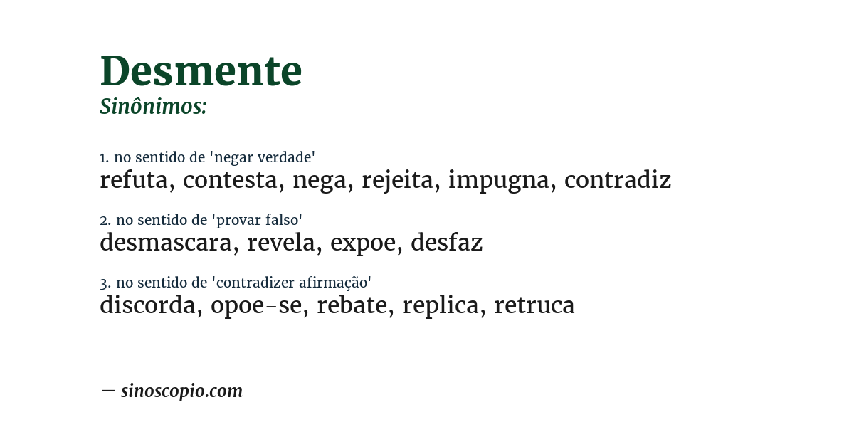 Sinônimo de desmente