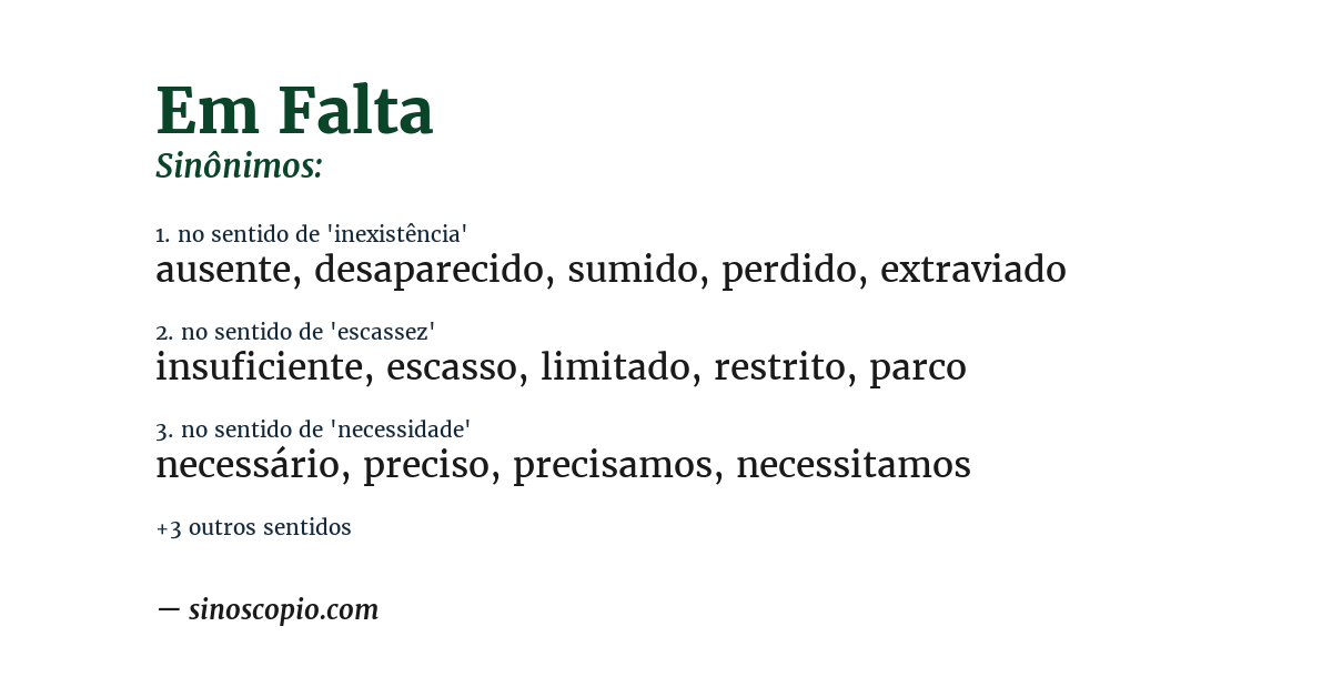 Sinônimo de em falta