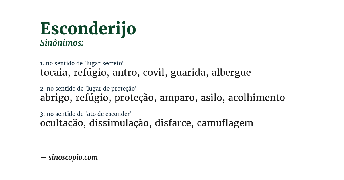 Sinônimo de esconderijo