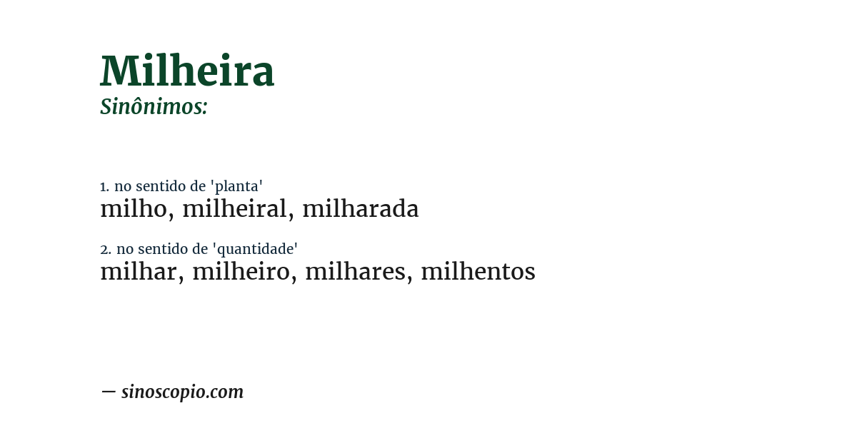 Sinônimo de milheira