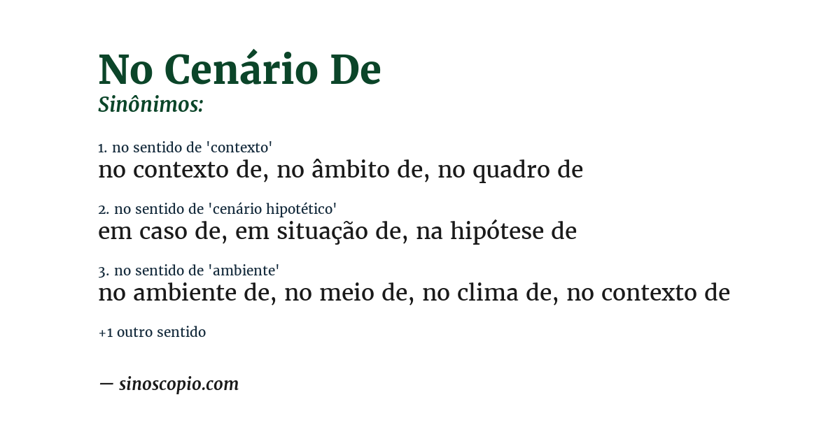 Sinônimo de no cenário de