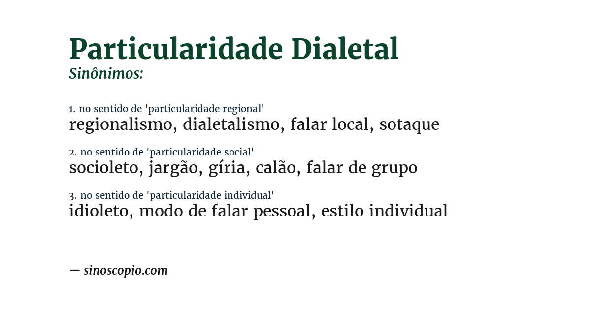Sinônimo de particularidade dialetal