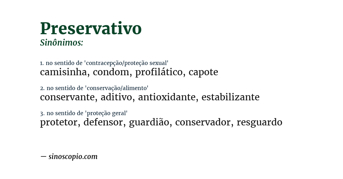 Sinônimo de preservativo