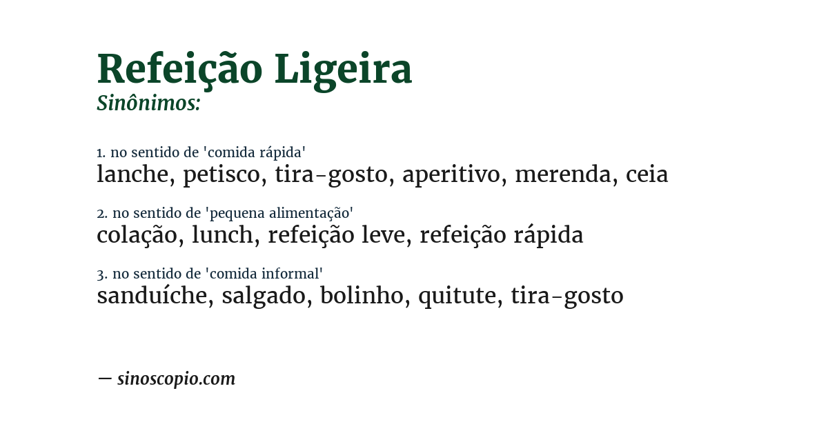 Sinônimo de refeição ligeira