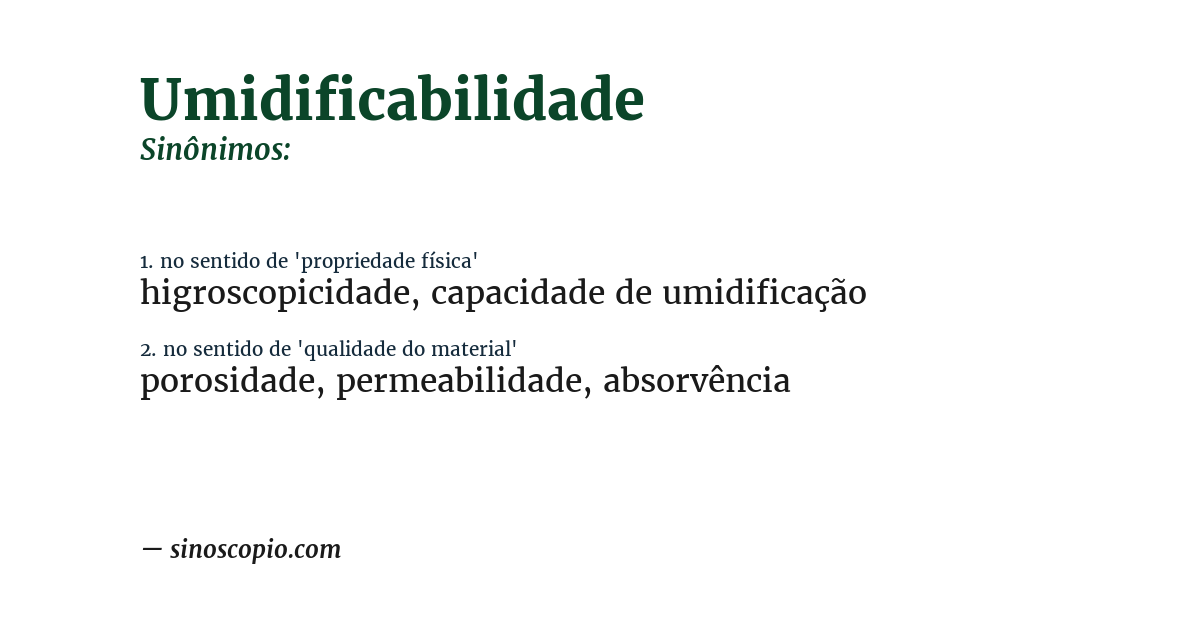 Sinônimo de umidificabilidade