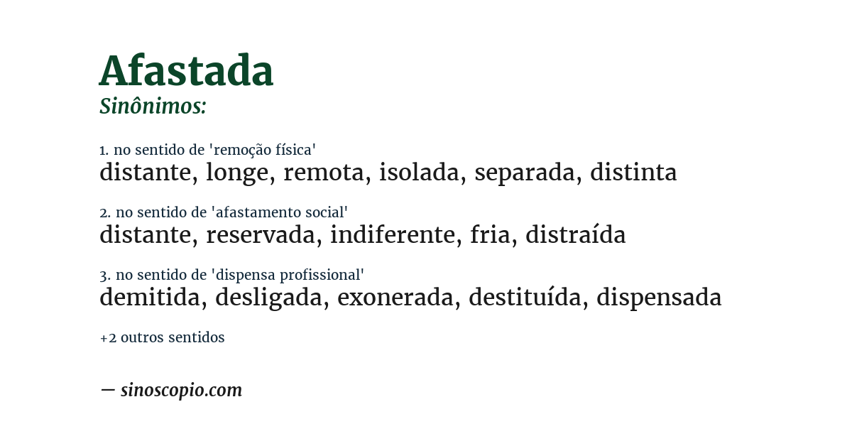 Sinônimo de afastada