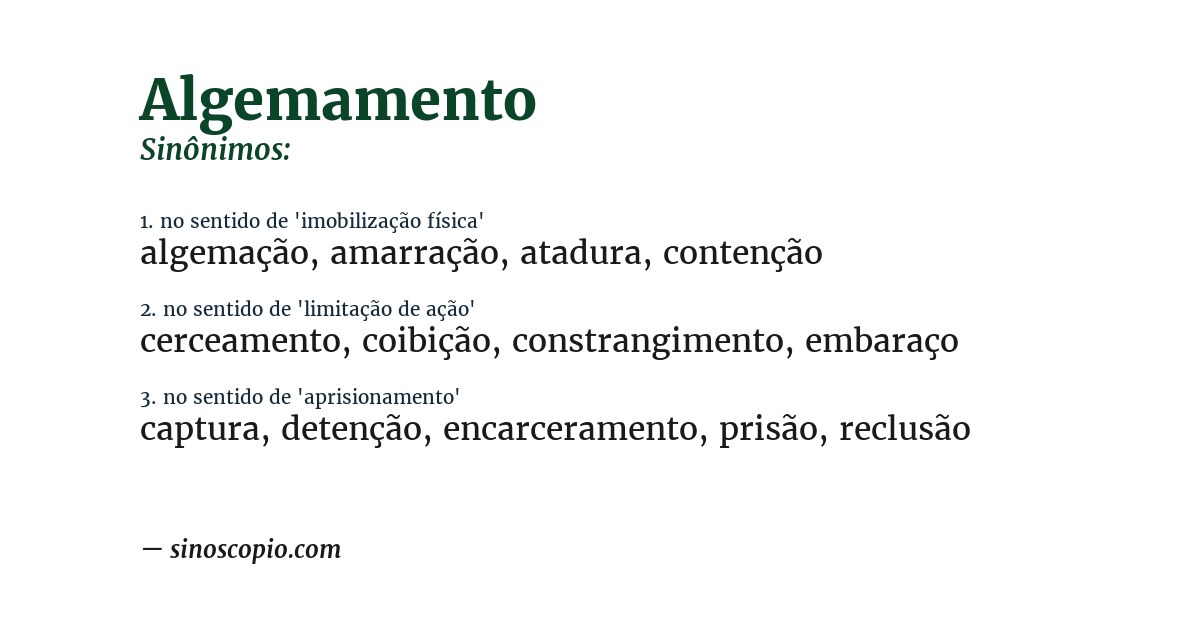 Sinônimo de algemamento