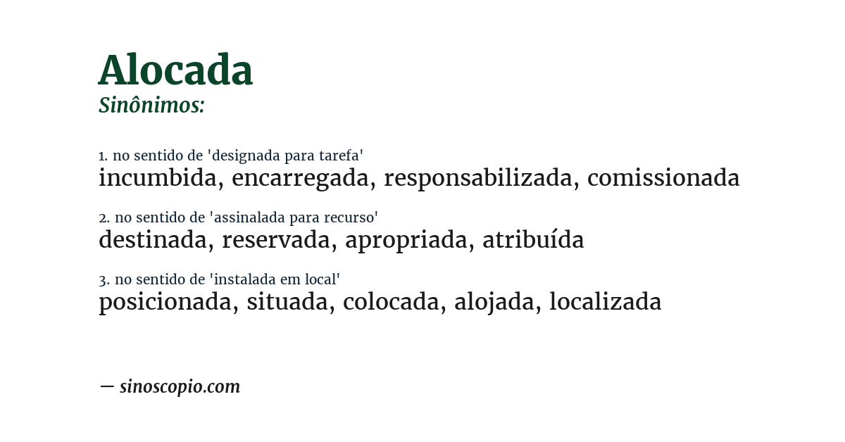 Sinônimo de alocada