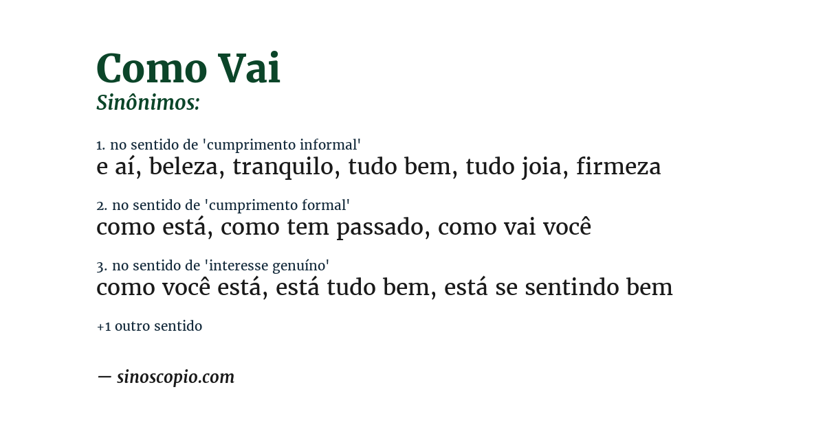 Sinônimo de como vai