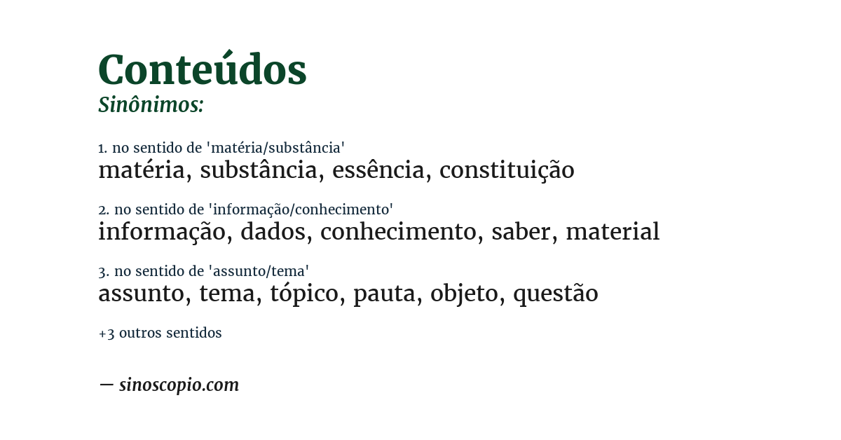 Sinônimo de conteúdos