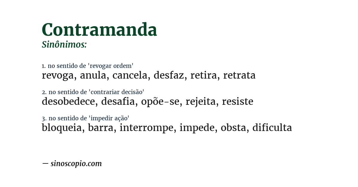 Sinônimo de contramanda