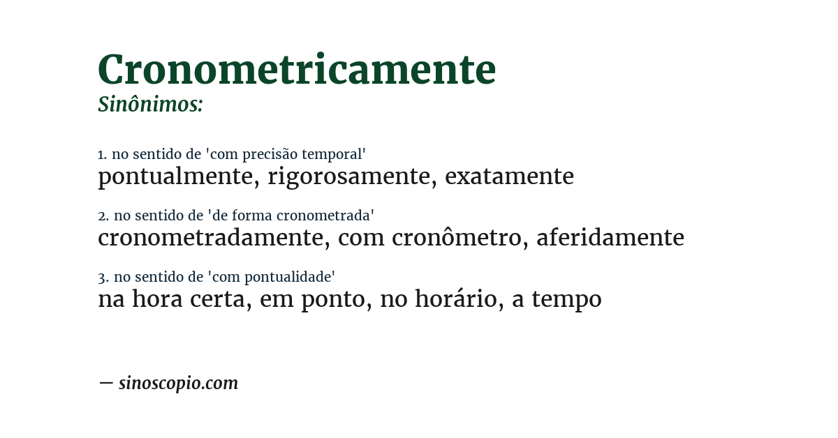 Sinônimo de cronometricamente