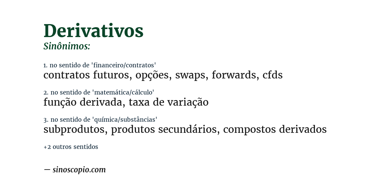 Sinônimo de derivativos