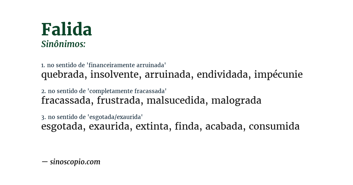 Sinônimo de falida