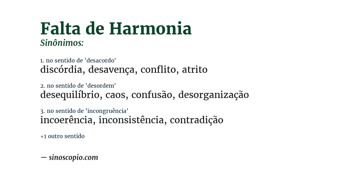 Sinônimo de falta de harmonia