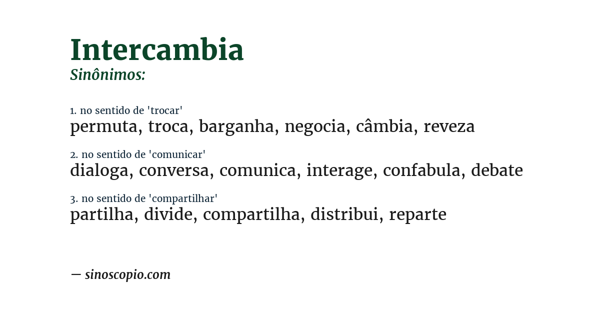 Sinônimo de intercambia