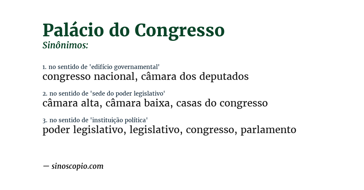Sinônimo de palácio do congresso