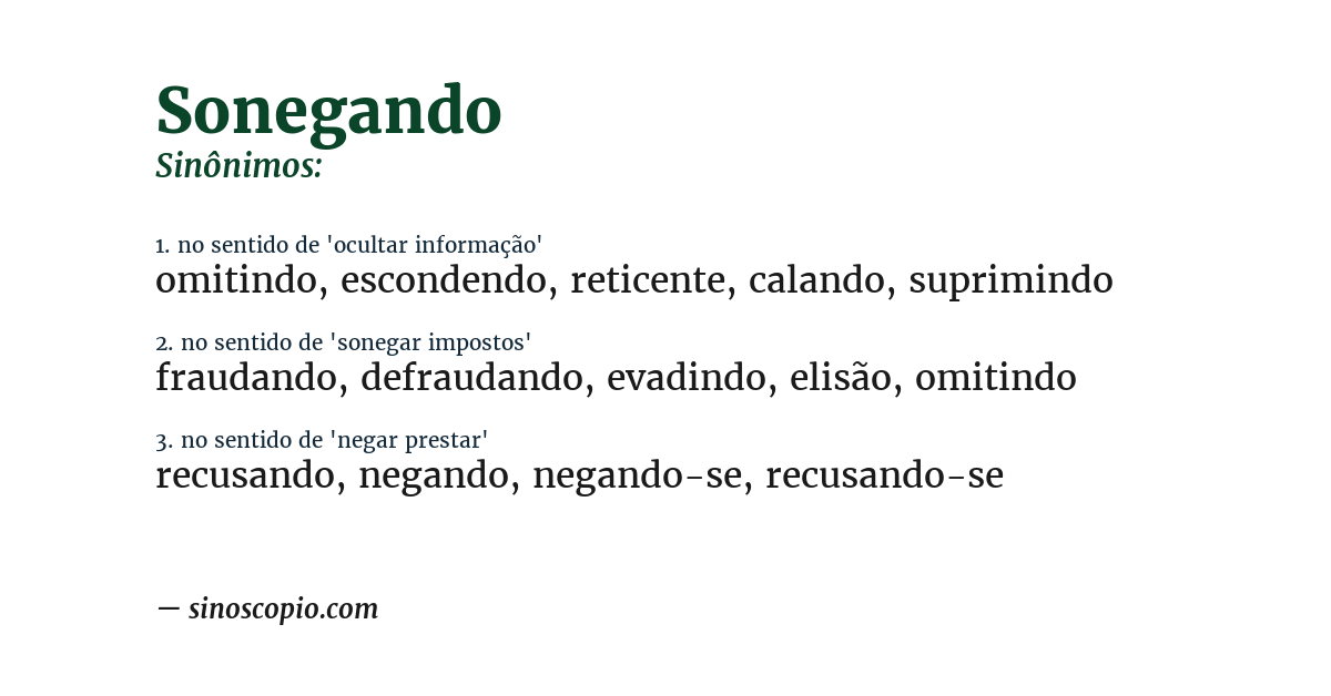 Sinônimo de sonegando