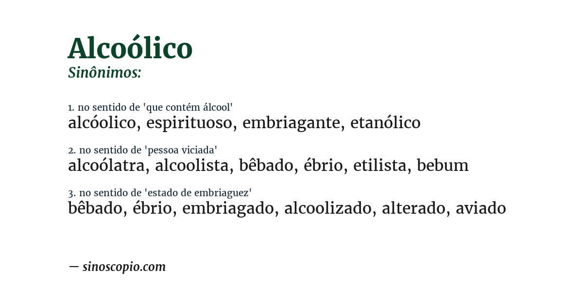 Sinônimo de alcoólico