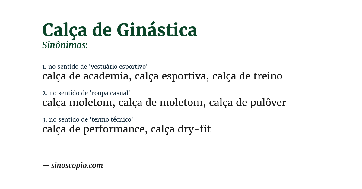Sinônimo de calça de ginástica