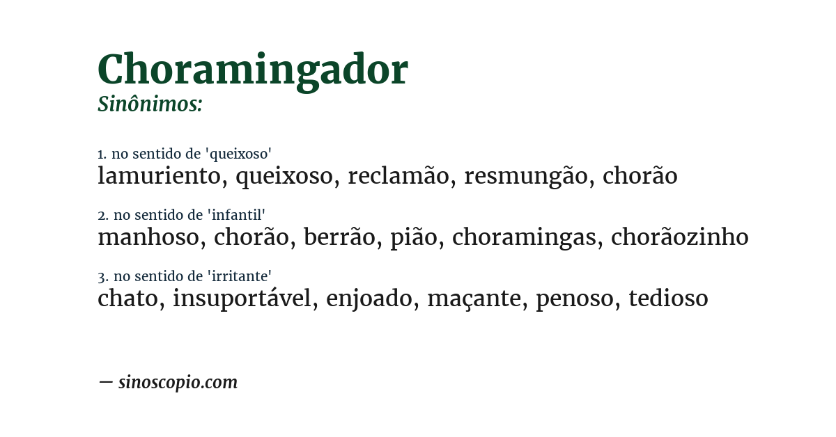Sinônimo de choramingador
