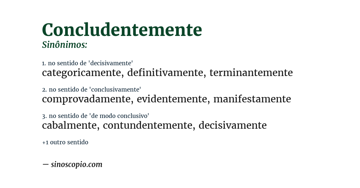 Sinônimo de concludentemente